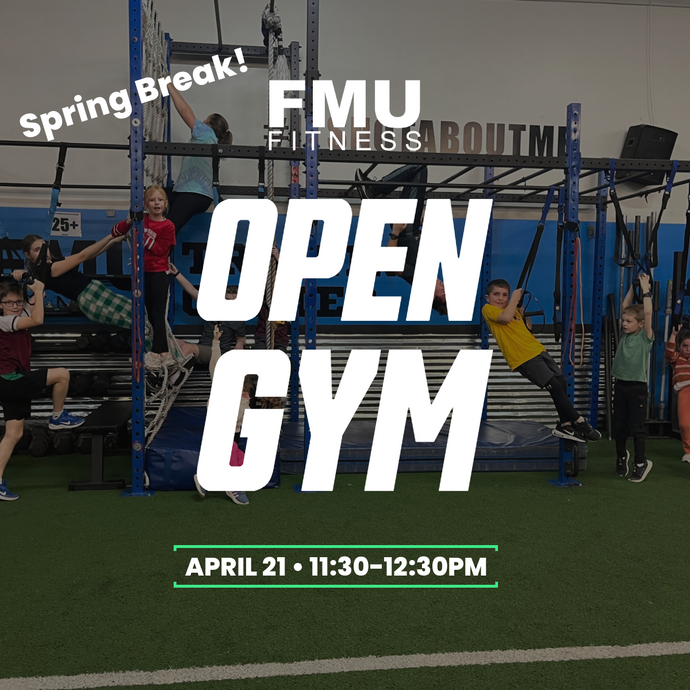 Spring Break Monday Kids Open Gym April 21 11:30-12:30pm (ages 6+)